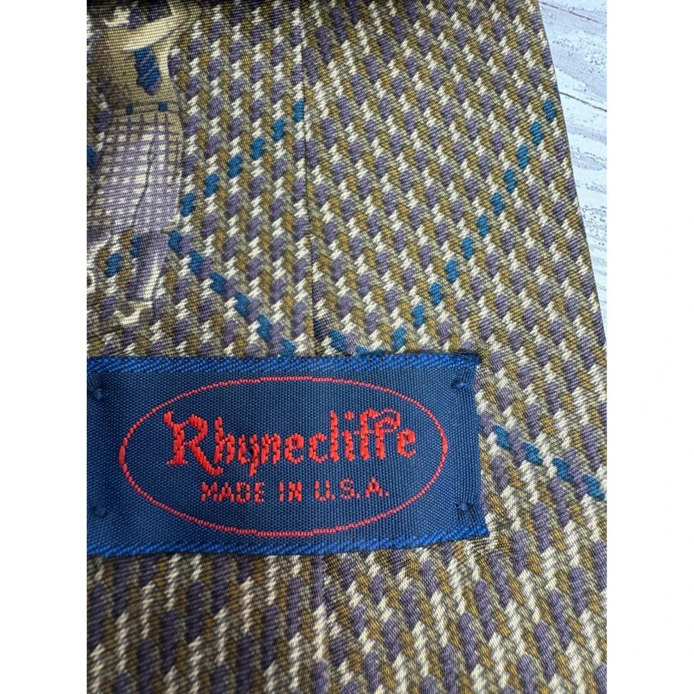 Rhyncliffe Mens‎ Brown Necktie Dancing Figures Geometric Pattern USA Made